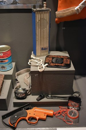 Survival kit display in Into the Wind exhibit