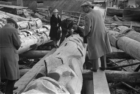 Tourists watching CCC carvers, Saxman 1938