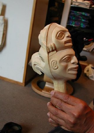 Eagle Transformation Dance Rattle - carving process