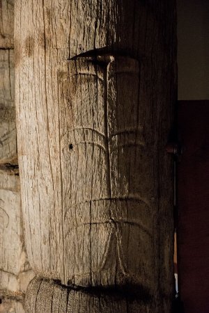 Memorial totem pole - whale flipper detail