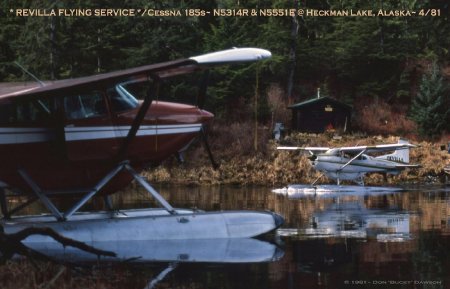 Revilla Flying Service Cessna 185s at Heckman Lake, AK, 1981