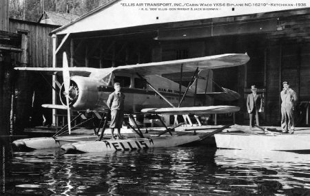 Bob Ellis, Don Wright, and Jack Sherman at Ellis Air Transport Hangar, 1936