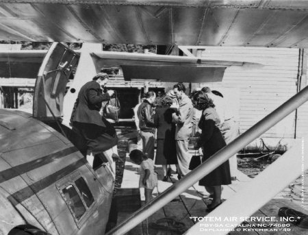 Totem Air Service PBY Passengers Deplaning in Ketchikan, AK, 1949