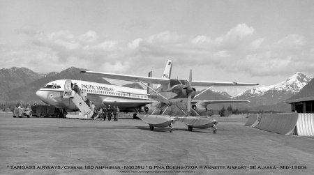 Tamgass Airways Cessna 180 at Annette Airport, circa mid 1960s