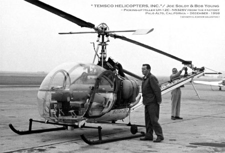 Joe Soloy and Bob Young Picking Up Hiller UH-12C in Palo Alto, CA, 1958