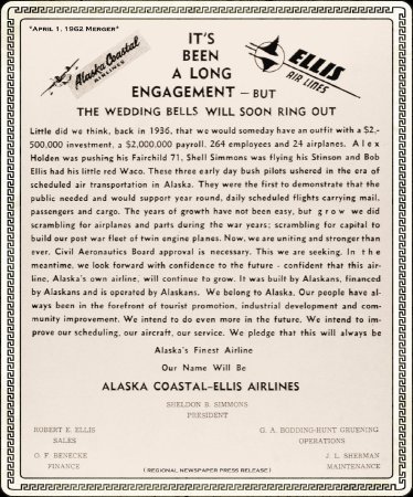 Press Release Alaska Coastal - Ellis Airlines Merger, 1962