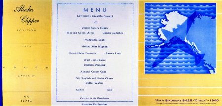 Pan American Airways Sikorsky S-42B Inflight Dining Menu