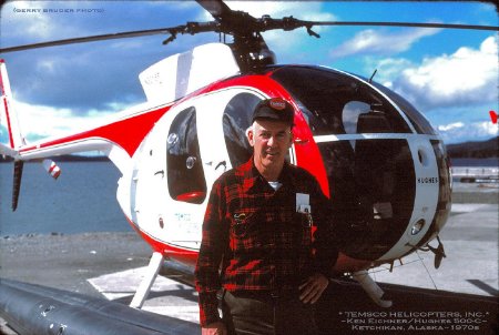 Ken Eichner with Hughes 500C in Ketchikan, AK, circa 1970s