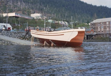 Launching the hull of the <i>F/V Oddie</i>, circa 1968- 1973