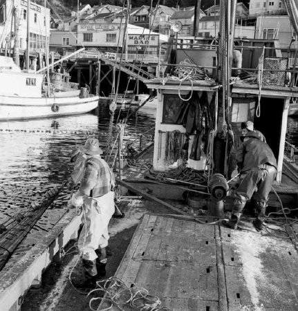 Anchoring seine net aboard the Lady Alice