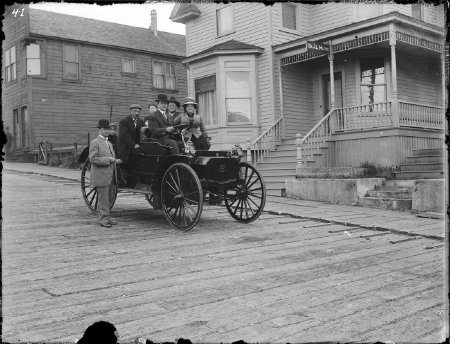 Early automobile in Ketchikan, circa 1911. Photograph by Forest J. Hunt.